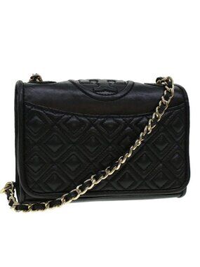Authentic TORY BURCH Chain Shoulder Bag Leather Black